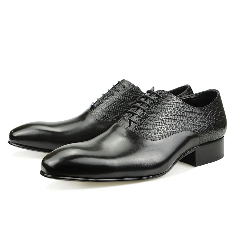 High Grade Black Leather Shoe Formal Office Oxfords Elegant Wedding Position Braid Leather Business Lace Up Men Shoes  Handmade 1