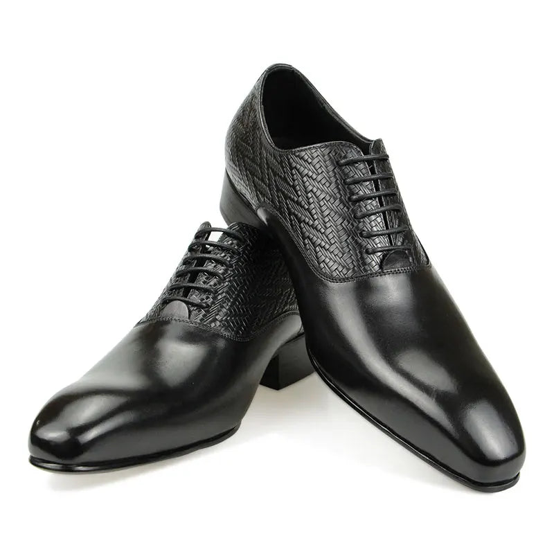 High Grade Black Leather Shoe Formal Office Oxfords Elegant Wedding Position Braid Leather Business Lace Up Men Shoes  Handmade 4